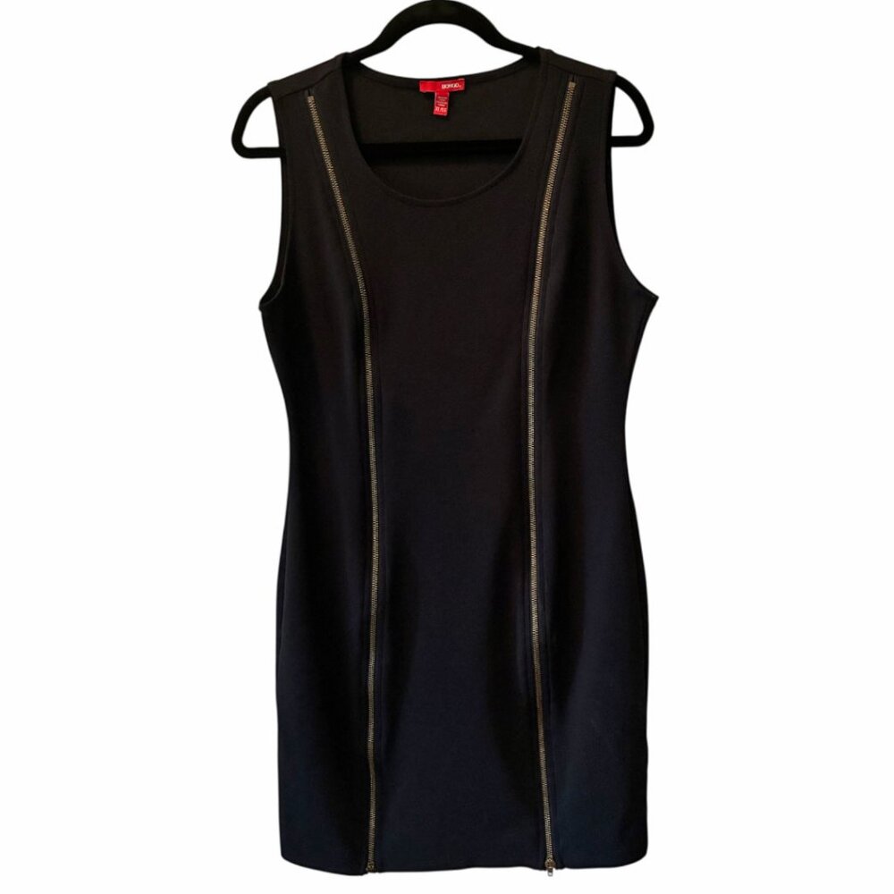 Y2K 90s SEXY Bongo Black 2 Zipper Front Tank Scoop Neck Little Black Dress XL